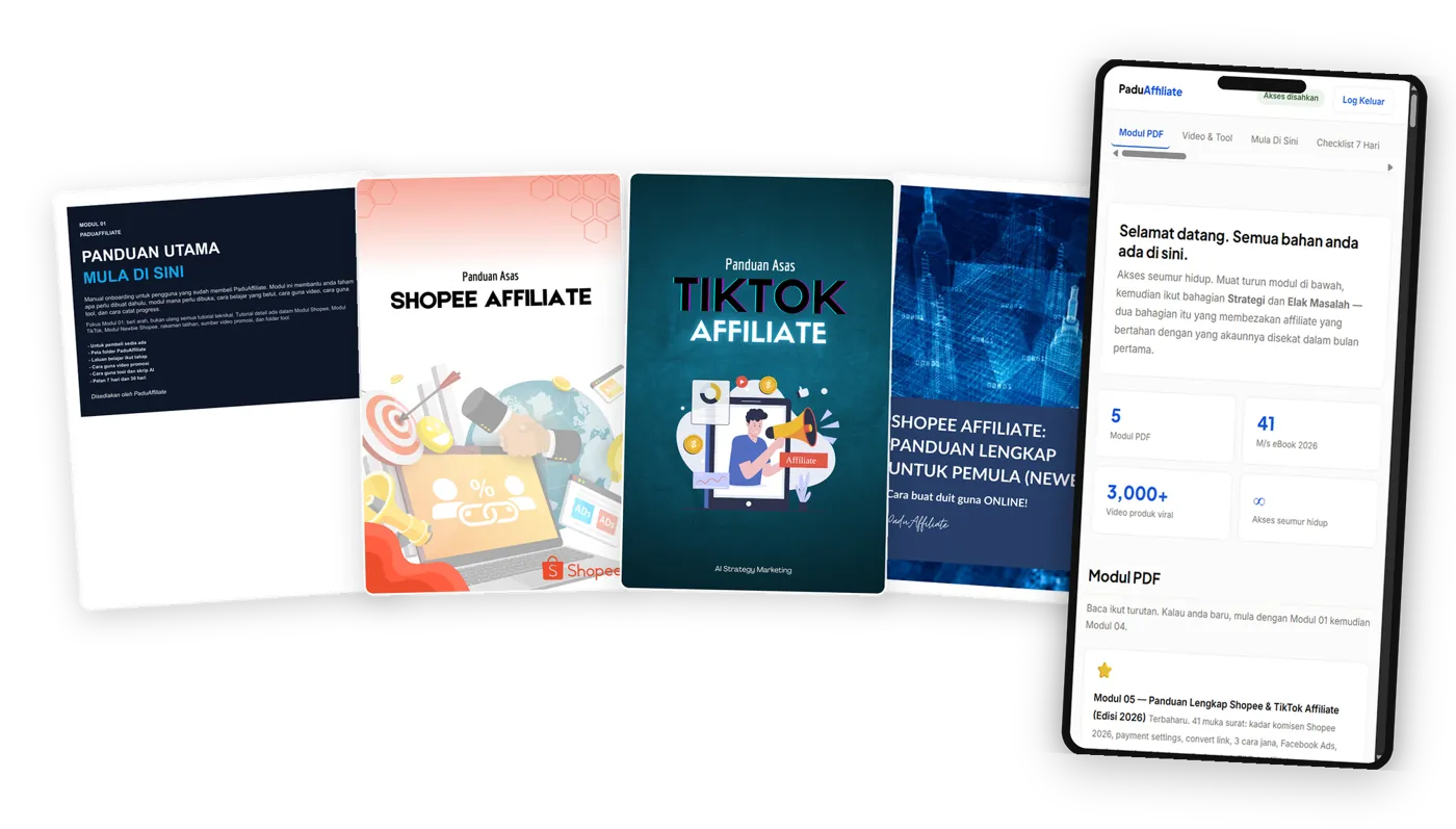 Kulit Modul 01 hingga 04 PaduAffiliate dan halaman ahli dalam telefon